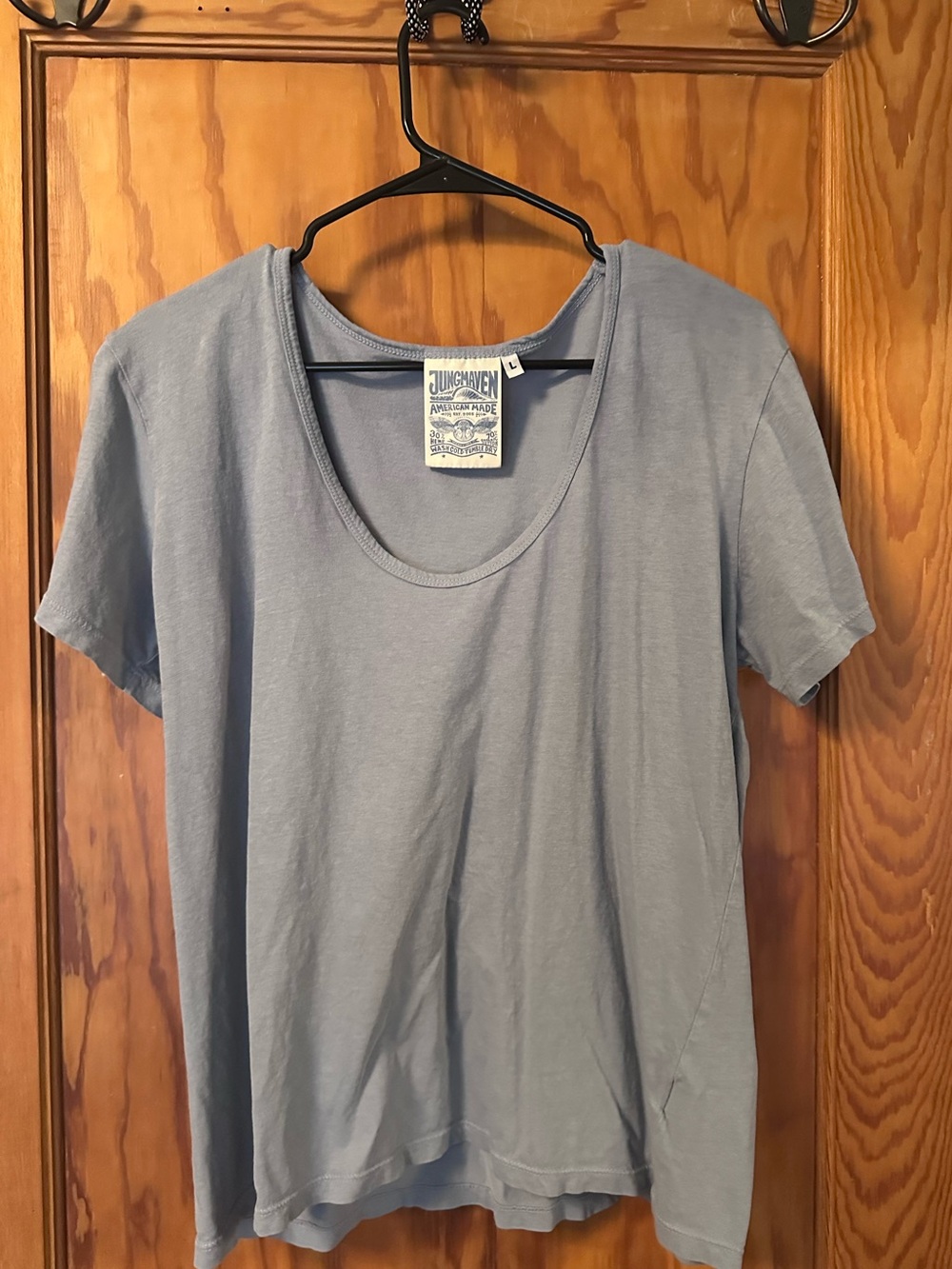 Jungmaven Zuma scoopneck tee in Rain Washed blue size L